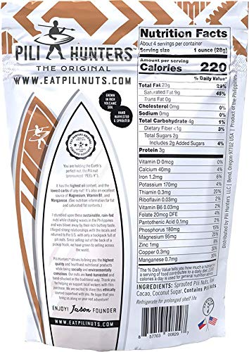 Pili Hunters Variety Pack, Wild-Harvested Keto Nuts, 4 Flavors - Raw Cacao, Coconut, Himalayan Salt, Classic Sugared, Vegan, Gluten-Free almost 1.5