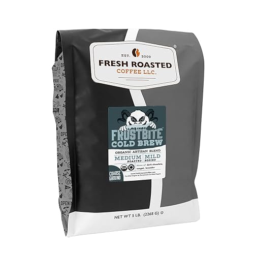 Fresh Roasted Coffee, Organic Frostbite Cold Brew Coarse Ground Coffee, Medium Roast, USDA Organic, 3rd Party Tested for Mold, Mycotoxin & Pesticides