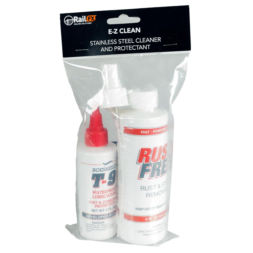 RailFX RFX-E-Z Clean/R Stainless Steel Cleaner and Protectant, 8 oz. Spray-on Rust and Stain Remover and a 4 oz Bottle of protectant, Dissolves Minor
