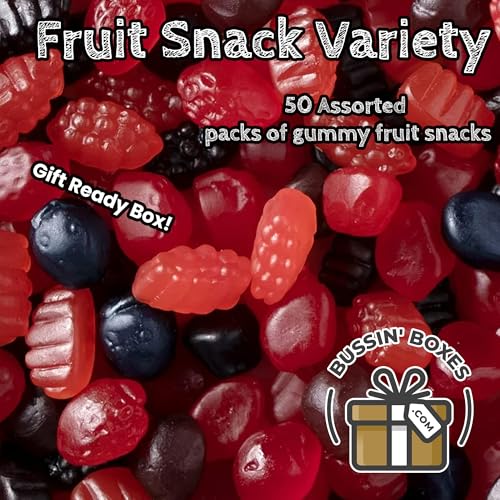 Fruit Snacks Bulk Pack - 50 Count Individually Wrapped Pouches - Shelf-Stable Snack for Kids and Adults - Assembled by Bussin Boxes
