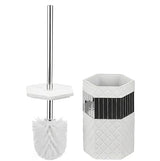 Creative Scents Quilted Mirror Bathroom Toilet Brush Set - White Toilet Bowl Brush and Holder - Good Grip Toilet Bowl Cleaner Brush and Holder