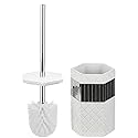 Creative Scents Quilted Mirror Bathroom Toilet Brush Set - White Toilet Bowl Brush and Holder - Good Grip Toilet Bowl Cleaner Brush and Holder