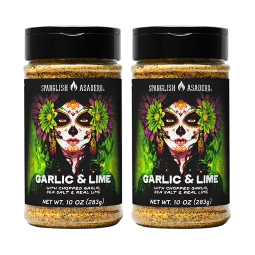 Spanglsh Asadro Garlic & Lime Seasoning 2 Pack, 10 oz Bottles, Zesty Citrus Garlic Spice Blend with Jalapeño for Chicken, Seafood, Meat & Vegetables