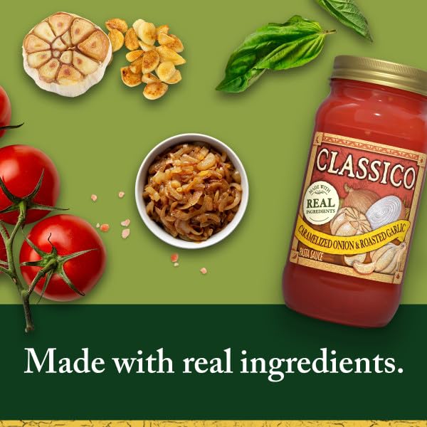 Classico Caramelized Onion & Roasted Garlic Pasta Sauce, Sweet Onion Tomato Sauce, Italian Marinara for Spaghetti, Lasagna & Chicken Parmesan, 24