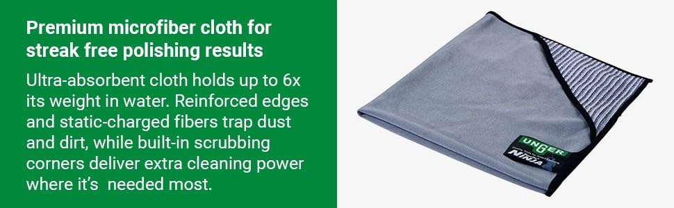 Unger Commercial ErgoTec Advanced Window Cleaning Ninja Kit 4-in-1 - Squeegee, Scrubber, Tool Holder, Microfiber Cloth - Professional Indoor/Outdoor
