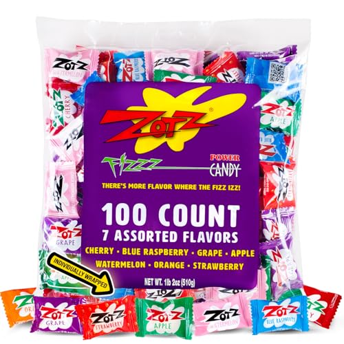 ZOTZ Fizzy Sour Candy Bulk - Retro Italian Hard Candy Individually Wrapped - Classic Nostalgic 7 Assorted Flavors Cherry, Watermelon, Strawberry, Blue