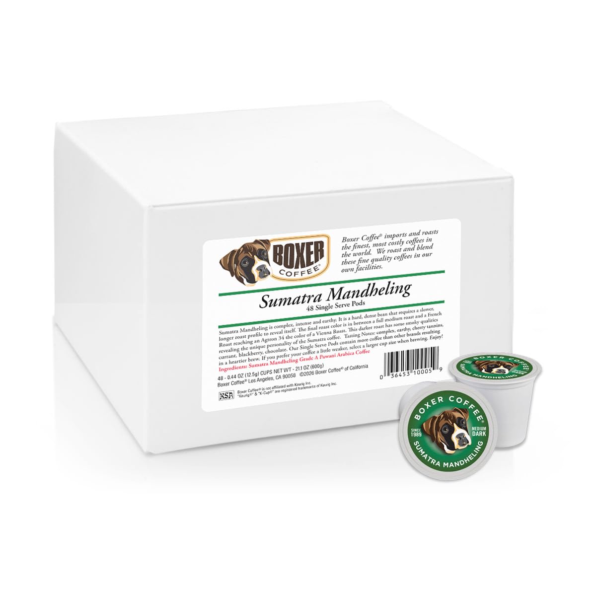 Boxer Coffee 48ct Sumatra Mandheling - Single-Origin Medium Roast Coffee Pods - Specialty Grade, Artisan Brew - Compatible with Keurig K-Cup Brewers