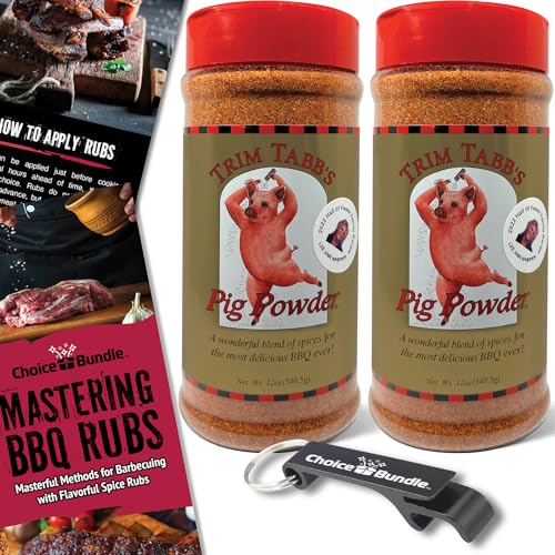 Trim Tabb’s Pig Powder Premium BBQ Barbecue Rub & Seasoning 2 Pk (24 oz) + Guide & Keychain Bottle Opener (4 Items)!
