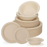 150 Pcs Disposable Paper Plates and Bowls Bulk, 50 Pack Compostable Paper Plates and Bowls Dinnerware Set, Include 7 Inch & 9 Inch Plate, 12 Oz
