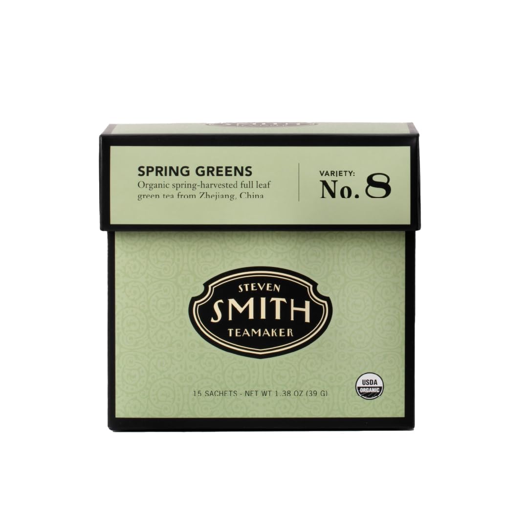 Smith Teamaker Spring Greens No. 8, Mao Feng Green Tea, Caffeinated, Sugar-Free, Sustainably Grown Full Leaf Green Tea, 15 Sachets, 1.3oz each