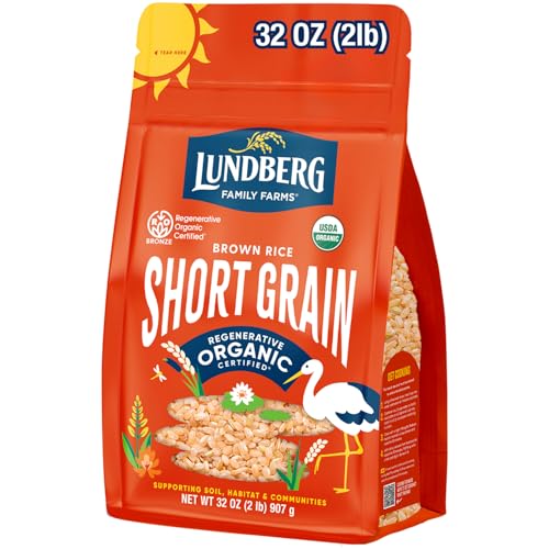 Lundberg Short Grain Brown Rice, Regenerative Organic Certified - Slightly Nutty, Sticky Rice Responsibly Grown in California, 32 Oz