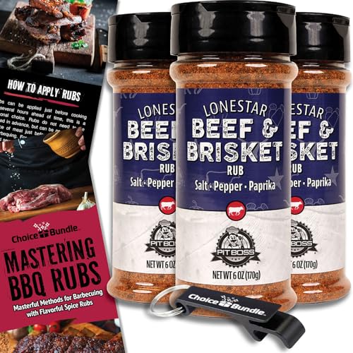 Pit Boss Lonestar Brisket - Texas Style Premium BBQ Barbecue Mixed Seasoning Spice & Rub 3 Pk Choice Bundle (18 oz) + Guide & Bottle Opener (5 Items)!