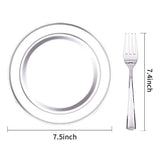 Nervure 204PCS Silver Plastic Plastes - 102PCS Disposable Silver Dessert Plates with 102PCS Plastic Forks Perfect for Salads, Desserts, Catering