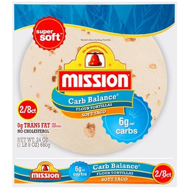Mission Low Carb Soft Taco Flour Tortilla's 24 oz 2/8 ct 2 Twin Pack CRC Kosher Total of 48 oz 32 Tortillas