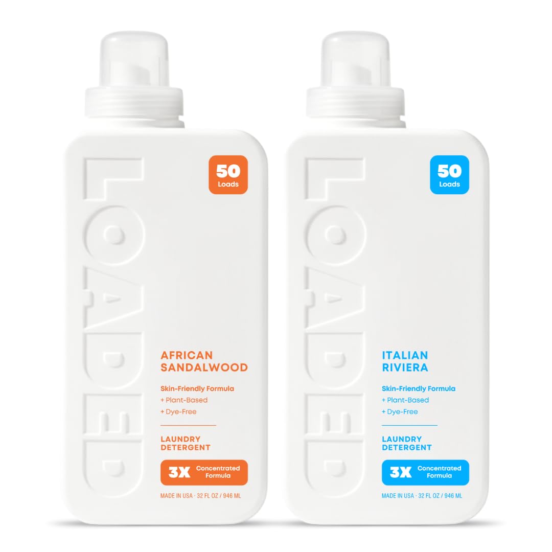 Loaded Laundry Detergent, Cologne Scented | Oasis Bundle - 100 Loads | Sandalwood & Vanilla, Sea Salt & Citrus | Phosphate, Paraben & Dye Free | Made
