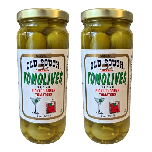Old South Tomolives Pickled Green Tomatoes (2 Pack, 16 oz each) bundled with 4 count Lara's Gourmet Passion coasters