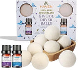 Haven Wool Dryer Balls with Essential Oils - 6-Pack Natural Reusable Laundry Balls with Lavender & Ocean Scents - Eco-Friendly Fabric Softener