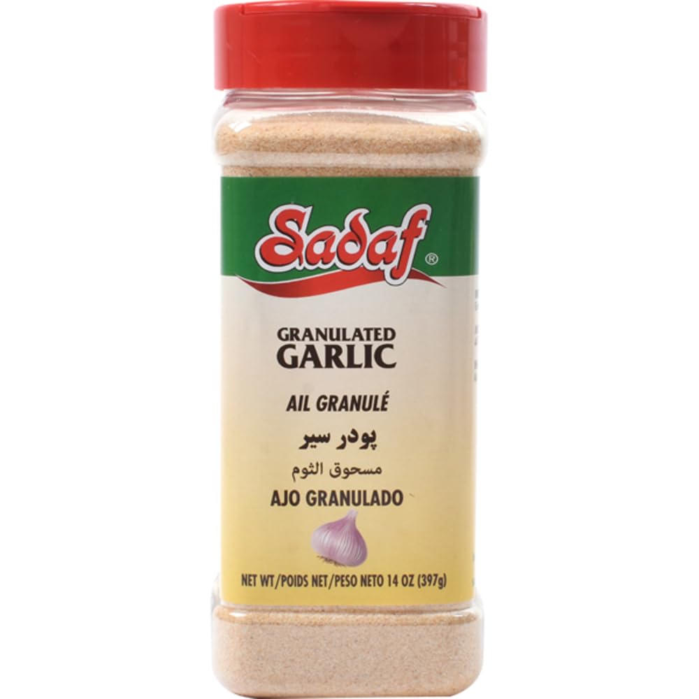 Sadaf Granulated Garlic - Garlic Powder Seasoning - Garlic Salt - Garlic Granules Spice - Natural, Vegan, Kosher, Halal - 14 oz container