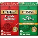 Twinings Tea Variety 2-Pack - English Breakfast, Caffeinated + Irish Breakfast, Decaffeinated, Black Tea Bags, Individually Wrapped, 20 Count Each