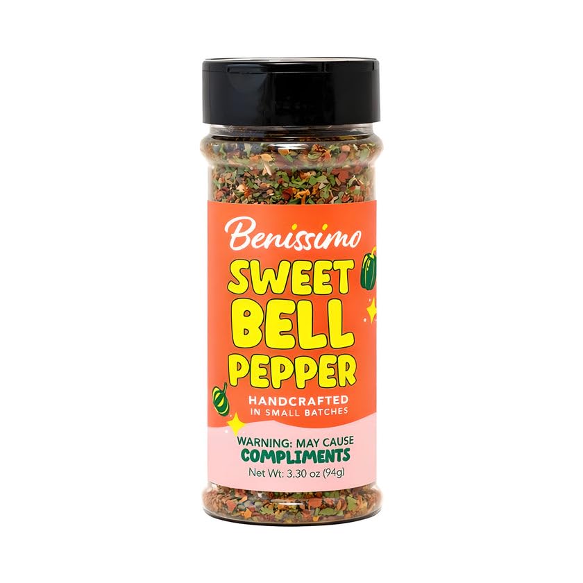 Benissimo Sweet Bell Pepper Seasoning, Flake & Herb Blend for Pasta, Dips, Sandwiches, Soups, Marinades, Grilling & Everyday Cooking with Pet Shaker |