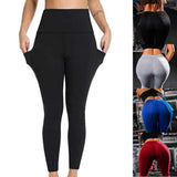 Fashion side phone pocket high waist running sports fitness yoga leggings (Black, L)