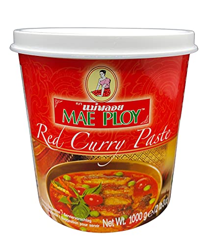 Mae Ploy Red Curry Paste, Authentic Thai Curry Paste With Red Chili, Shrimp Paste, Lemongrass and Aromatic Herbs for Cooking Butter Chicken, Rendang