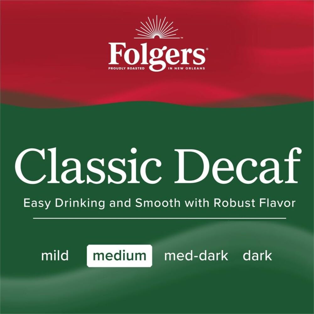 Folgers Decaf Coffee, Ground Coffee, Classic Medium Roast, 19.2 Ounce Canister