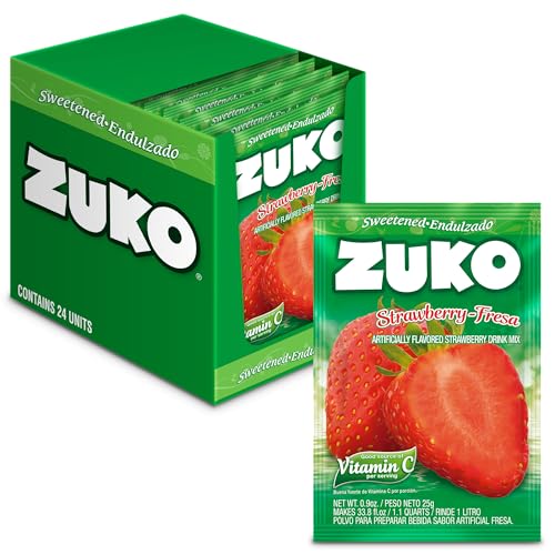 Zuko Instant Beverage Drink Mix, Flavor Strawberry, On the Go Powder, 2 Packs of 24 single Servings (0.9 oz each) 48 Total
