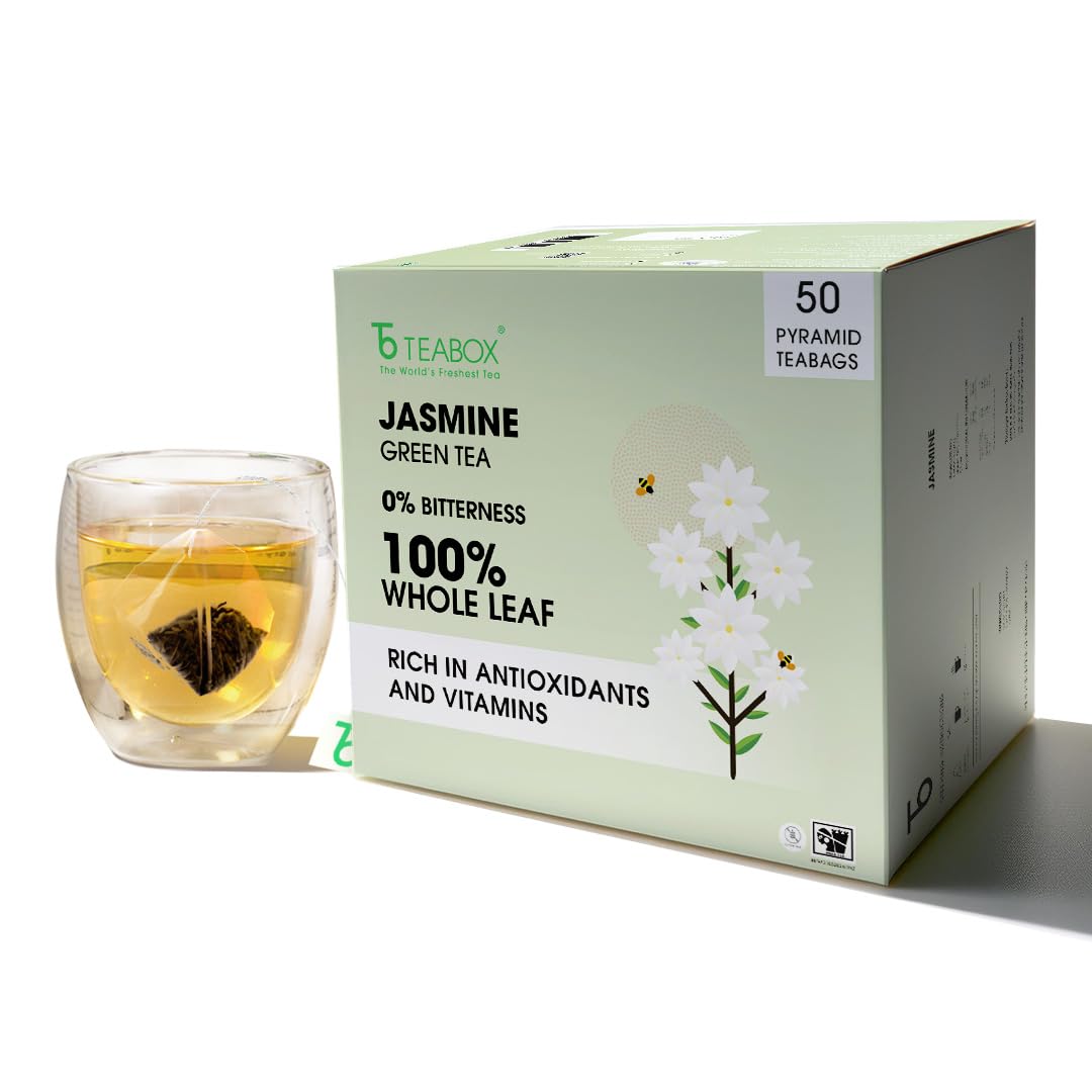 Teabox Premium Darjeeling Green Tea With Jasmine Flowers| 100% Whole Leaf & 0% Bitterness | Green Tea From The Himalayas | 50 Tea Bags (Low Caffeine)