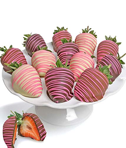 From You Flowers Pink Swizzled Chocolate Covered Strawberries - 12 Fresh Belgian Dipped Berries for Birthday, Anniversary & Get Well Gifts