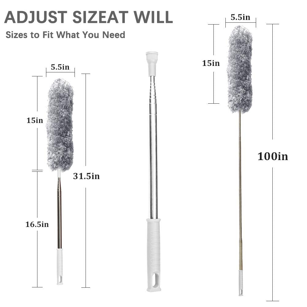 DELUX Microfiber Feather Duster Extendable Duster with 100 inches Extra Long Pole, Bendable Head & Long Handle Dusters for Cleaning Ceiling Fan, High