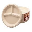 SQ USA 10 Inch Paper Plates, 3-Compartment -100 Pack, [BPI Certified], 100% Compostable, Biodegradable, Heavy Duty, Eco-Friendly Made of Bagasse…