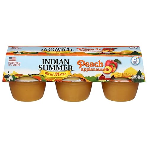 Indian Summer Single Serve Peach Apple Sauce, Individually Packed Applesauces, 6 Single Cups, 4 Ounces Each (Peach)