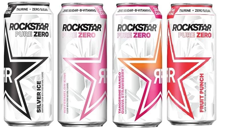 Rockstar Pure Zero Energy Drink Variety- Silver Ice, Pure Zero Punched,#TMGS, Watermelon - 16fl.oz. (Pack of 16)