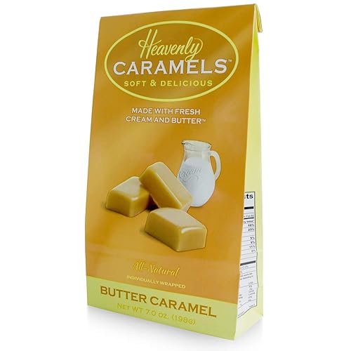 J Morgan Confections Heavenly Caramel | Butter Flavor | 7oz Bag, 3-Pack | Gourmet Soft and Chewy Butter Caramel Candies | Hand-Crafted Golden Treats