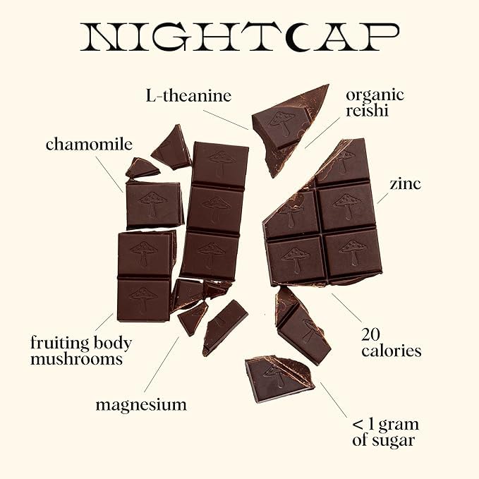 Nightcap 2-Pack | Functional Mushroom Chocolates | Supports Deep Sleep, Calm Mind, Stress Relief | Reishi, Magnesium, Zinc, L-Theanine & Chamomile |