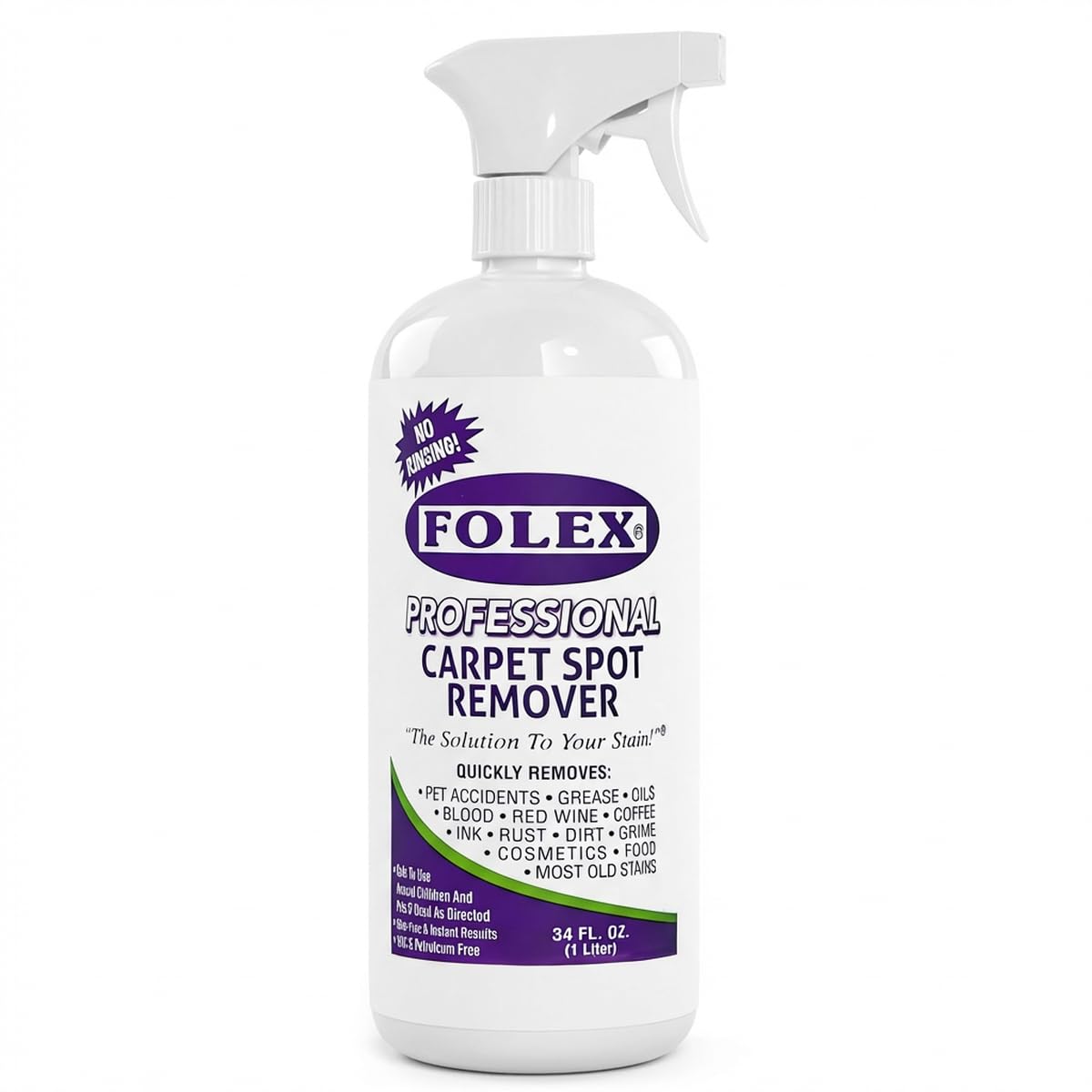 FOLEX - Professional Carpet Cleaner Spray 34 oz - Pet Stain Removal - Instant Stain Removal - No Rinsing Required - Safe for Pets - Works on All