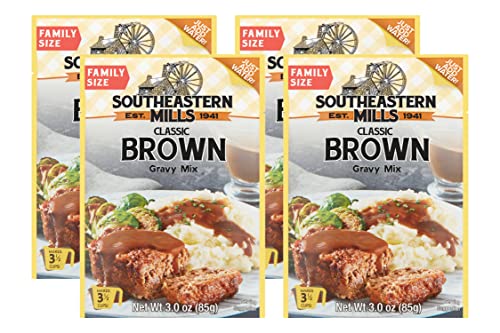 Southeastern Mills Gravy Mix, Classic Brown Gravy Mix, Makes 3 ½ Cups of Gravy, Just Add Water, Family Size, 3.0 Ounce Packet (Pack of 4 Packets)