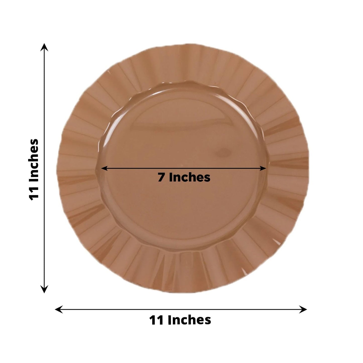 TCF Linen 11" Dinner Plates -Set of 30 - Plastic Coffee Brown Round Disposable Chargers With Gold Ruffled Rim, Ideal for Dinner Party Wedding Bulk