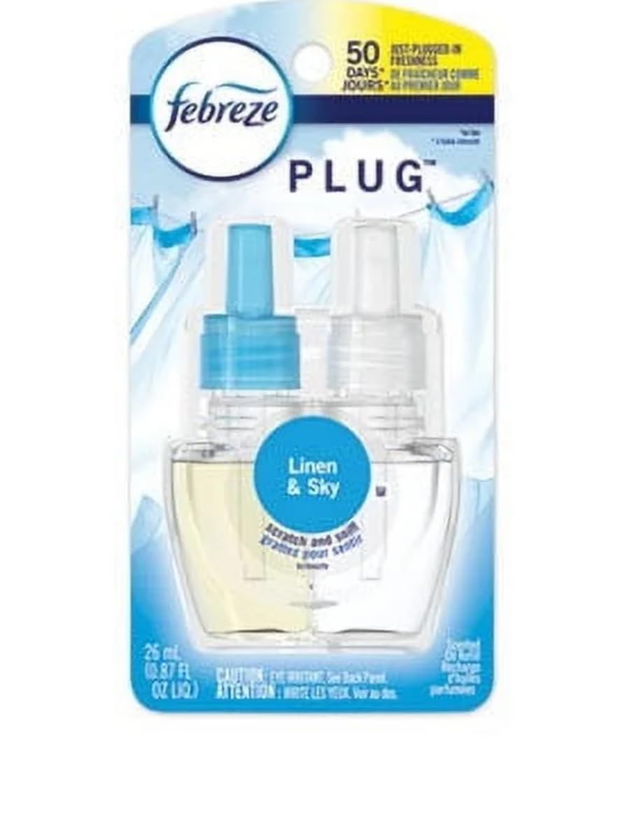 Febreze Odor-Fighting Fade Defy Plug Air Freshener -Linen and Sky, 0.87 oz- 0.87 fl oz/ 1 Count + Starter Kit