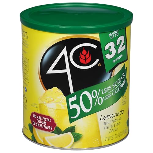4C Reduced Sugar Powdered Drink Mix Canisters, Iced Tea 1 Pack, 28 Quarts, Family Sized Canister, Thirst Quenching & Refreshing Flavors (Lemonade