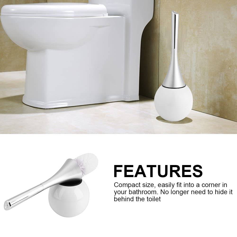 Toilet Brush Stainless Steel and Canister Toilet Bowl Brush and Holder for Bathroom Storage Strong White