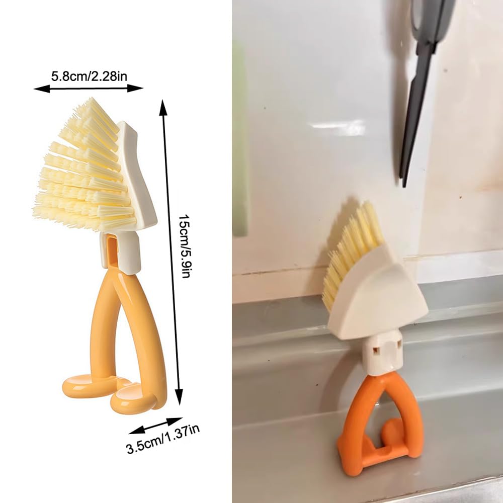 NentMent 2 Pack Kitchen Cast Iron Brush with Stiff Bristles Portable Small Skillet Scrubber Triangular Dish Brush Crevice Cleaning Brush Kitchen