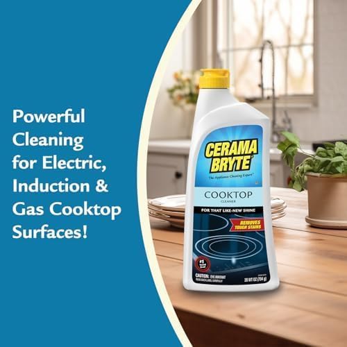Cerama Bryte Glass Cooktop Cleaner Bundle with 10 Cleaning Pads for Removal of Tough Stains, Stovetop Cleaner for Glass - Ceramic Surfaces, 18 Ounces