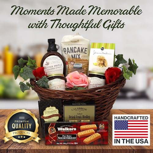 Gift Basket Village - Mothers Day Breakfast Gift Basket - Gourmet Mom Gift Set with Pancake Mix, Jam, Syrup, Snacks - Unique Birthday, Holiday, or Spa