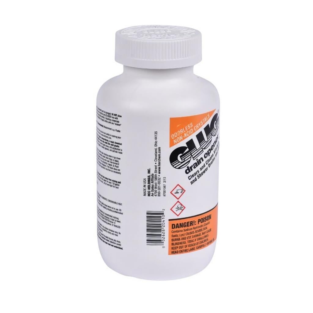 Glug Crystals Drain Opener, Odorless Non-Acid Formula, Non-Fuming Clears Kitchen, Tub, Bathroom and Shower Drains and Most Home Plumbing, 20 oz