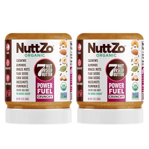 NuttZo Organic Power Fuel 7 Nuts and Seeds Butter, Crunchy, Paleo and Keto Friendly, Peanut and Gluten Free, Vegan, Kosher, No Added Sugar or Oil, 12