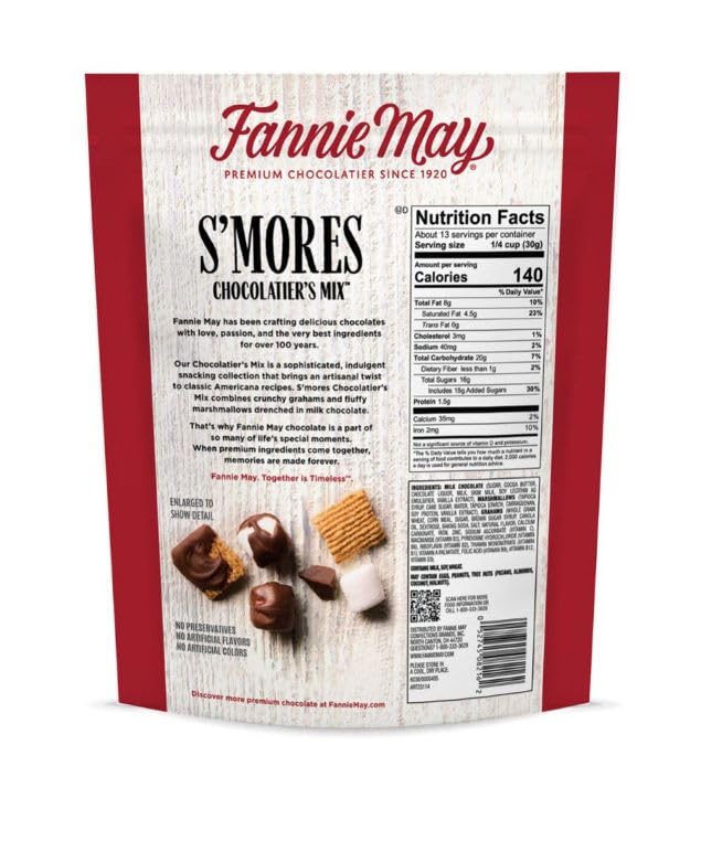 Fannie May S'Mores Chocolatier's Mix, Milk Chocolate Coated Graham Crackers and Marshmallows, 14 oz, 1 Bag