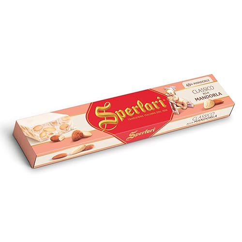 Sperlari Torrone Traditional Italian Candy - Gourmet Hard Nougat With Honey, Citrus & Crunchy Sliced Almonds - Holiday Italian Nougat Sweet Treat