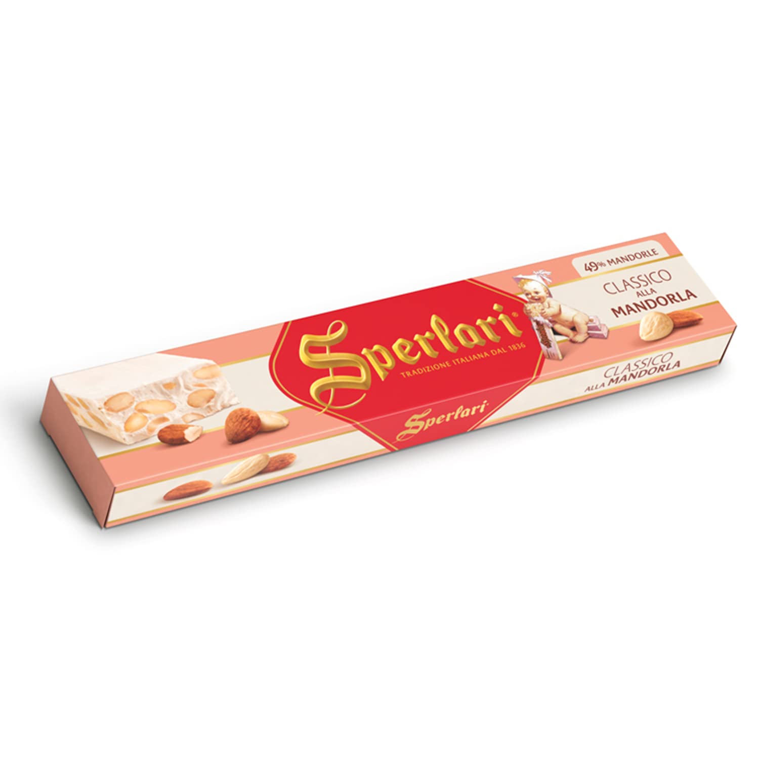 Sperlari Torrone Traditional Italian Candy - Gourmet Hard Nougat With Honey, Citrus & Crunchy Sliced Almonds - Holiday Italian Nougat Sweet Treat